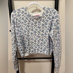 Blue and White Floral Knit Sweater | Francesca’s